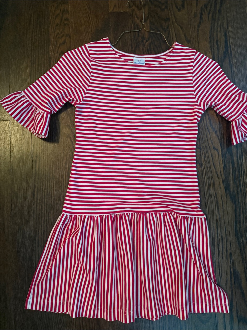 Florence Eireman Girls Red & White Striped Ruffle Hem Dress